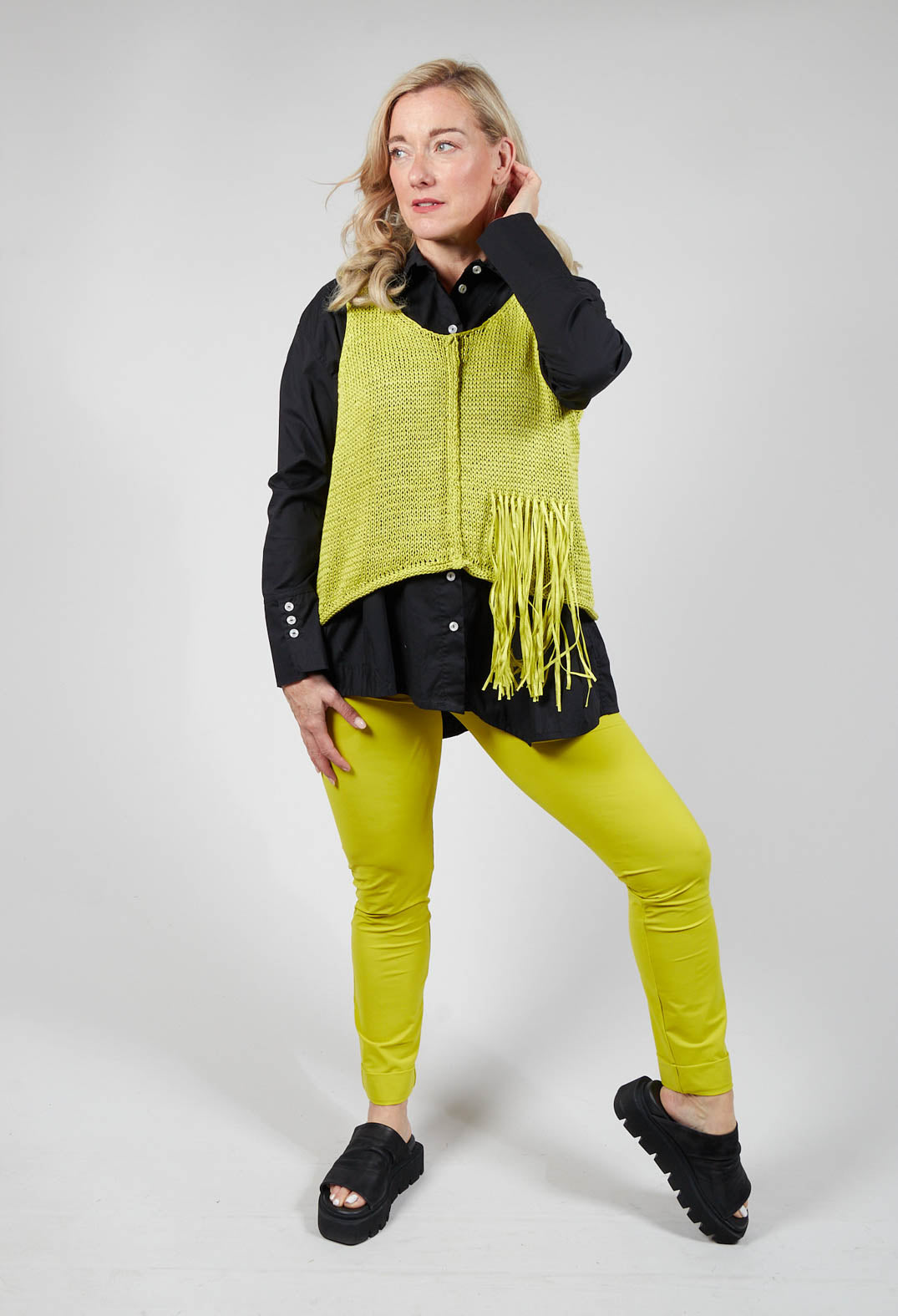 Stretch Leggings in Turnups in Lime