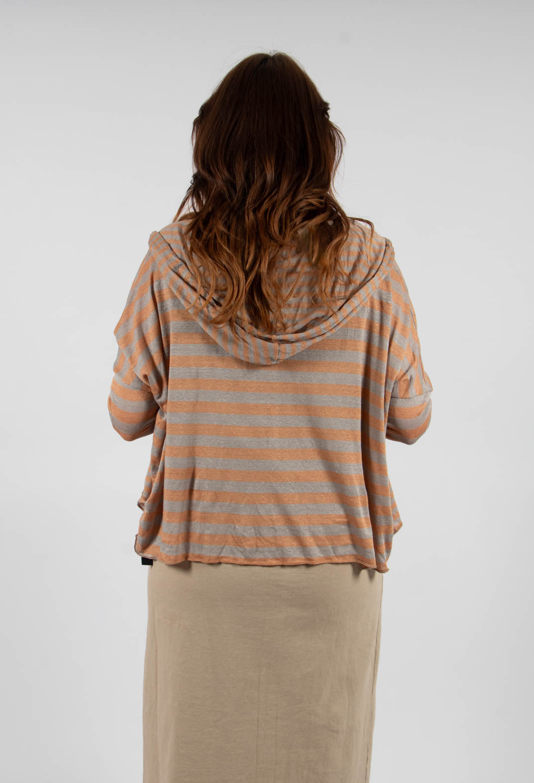 Striped Hooded Cardigan in Pottery