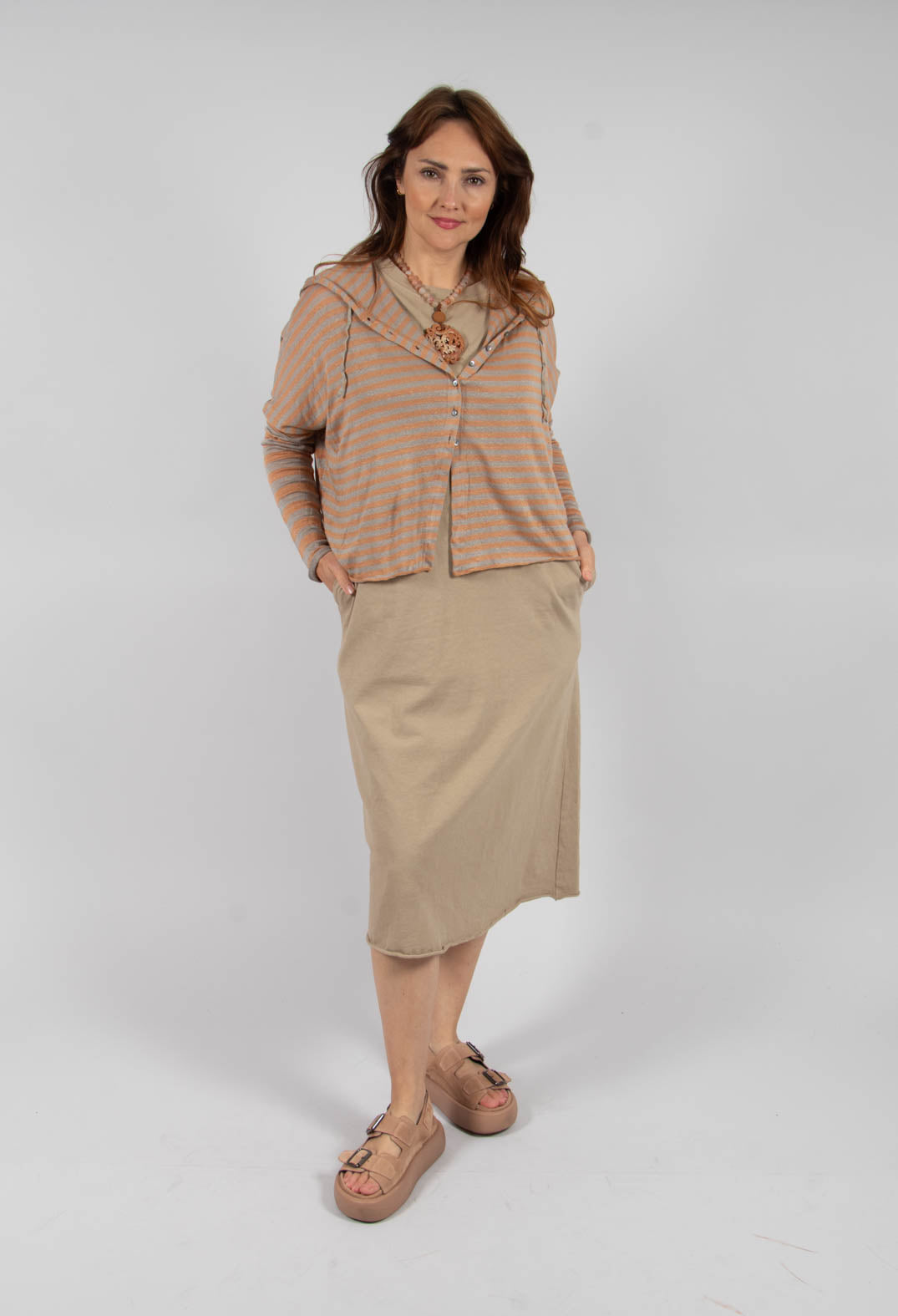 Striped Hooded Cardigan in Pottery