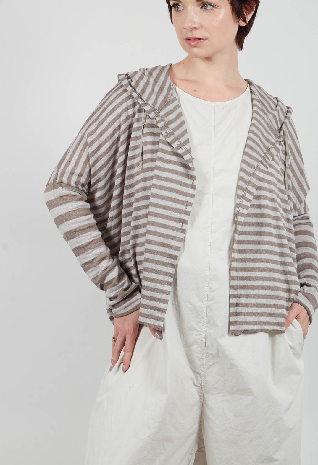 Striped Hooded Cardigan in Green