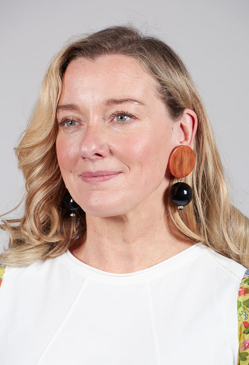 Double Part Circular Earrings in Amber