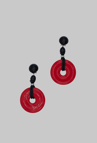 Ring Shaped Earrings with Link in Red