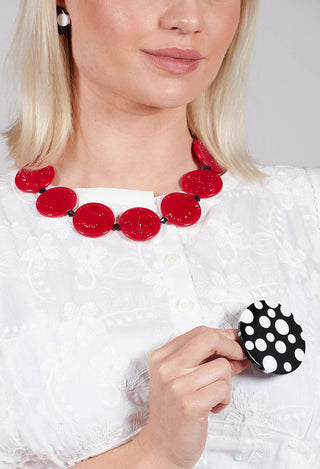 Large Circular Dot Brooch in Black and White