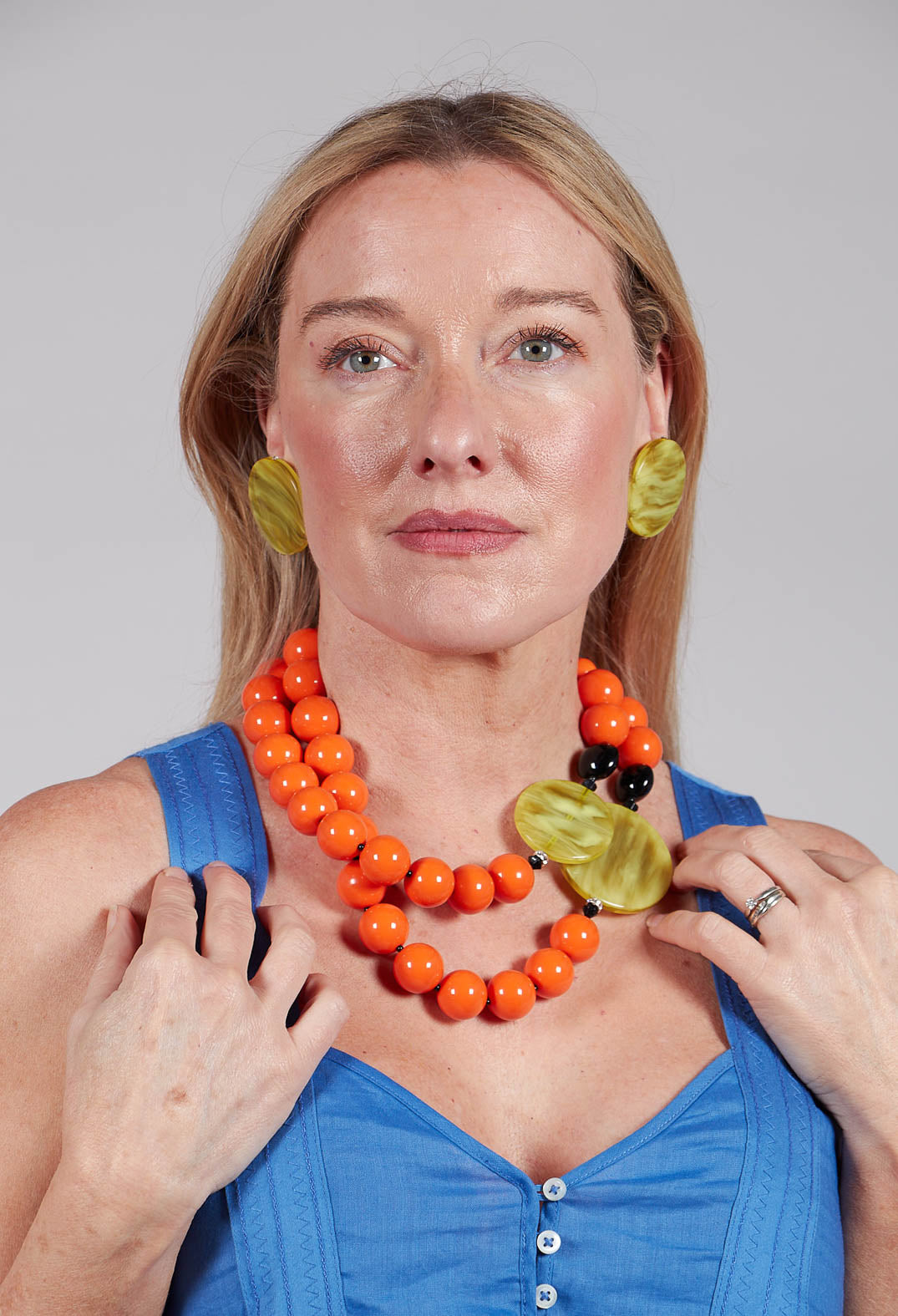 Double Strand Necklace in Orange and Lime