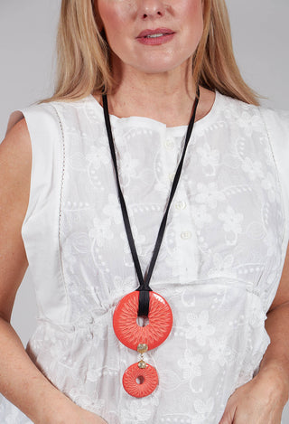 Adjustable Necklace with Ring Shaped Pendant in Coral