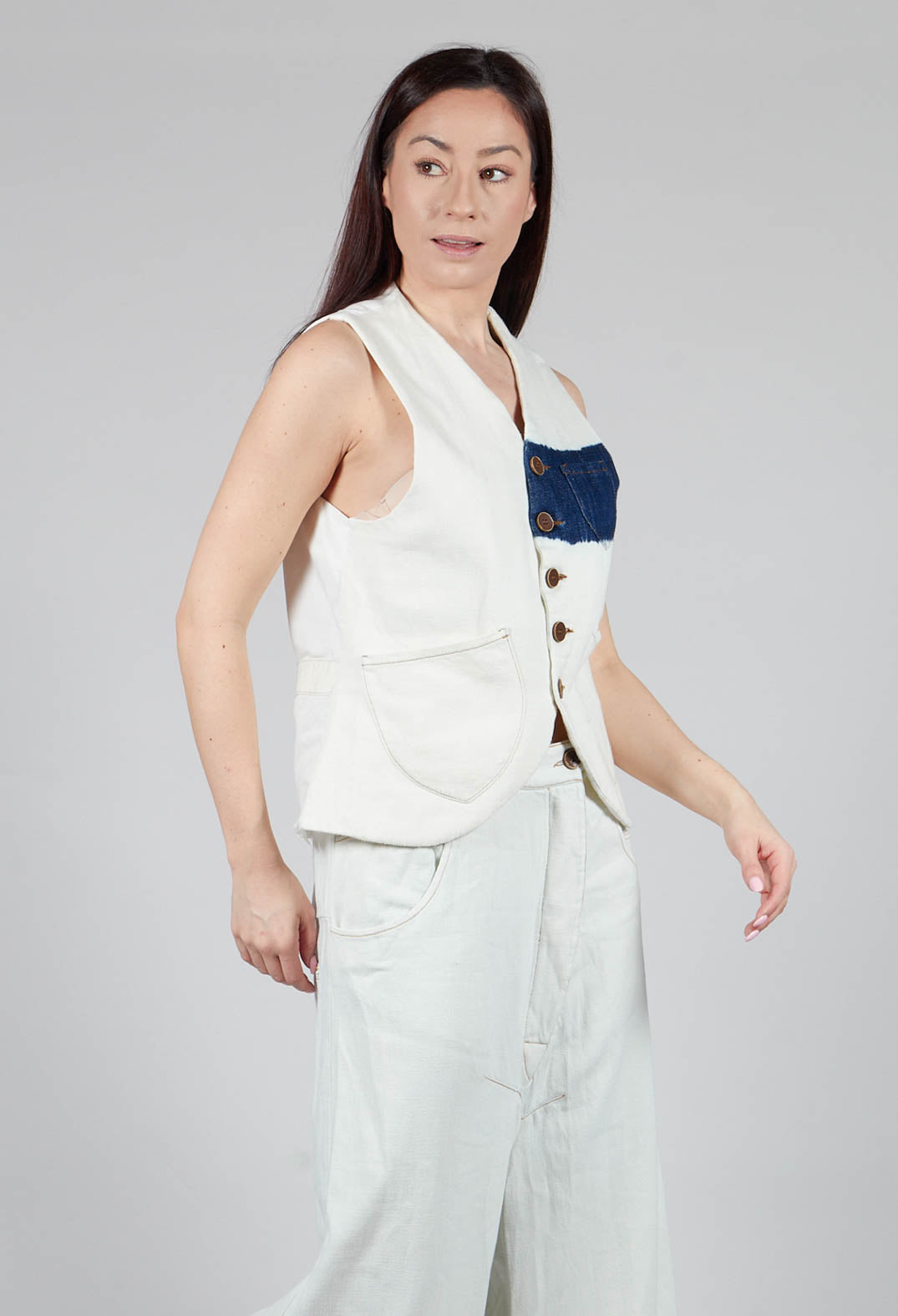 Button Through Waistcoat in Off White