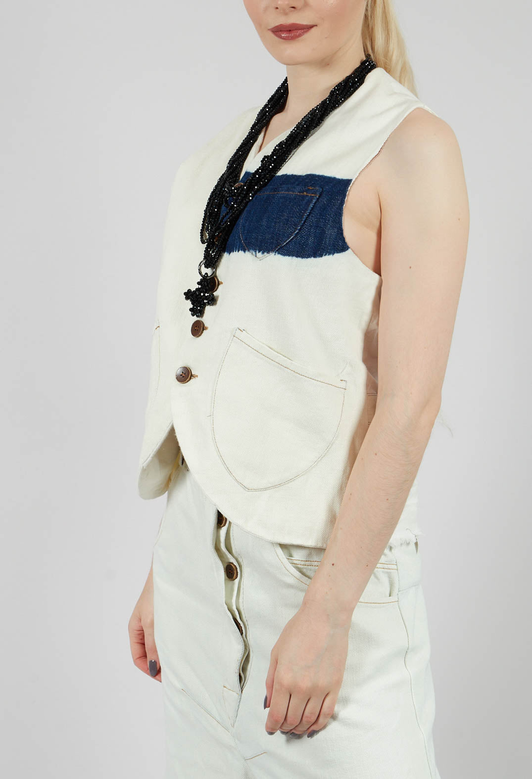 Button Through Waistcoat in Off White