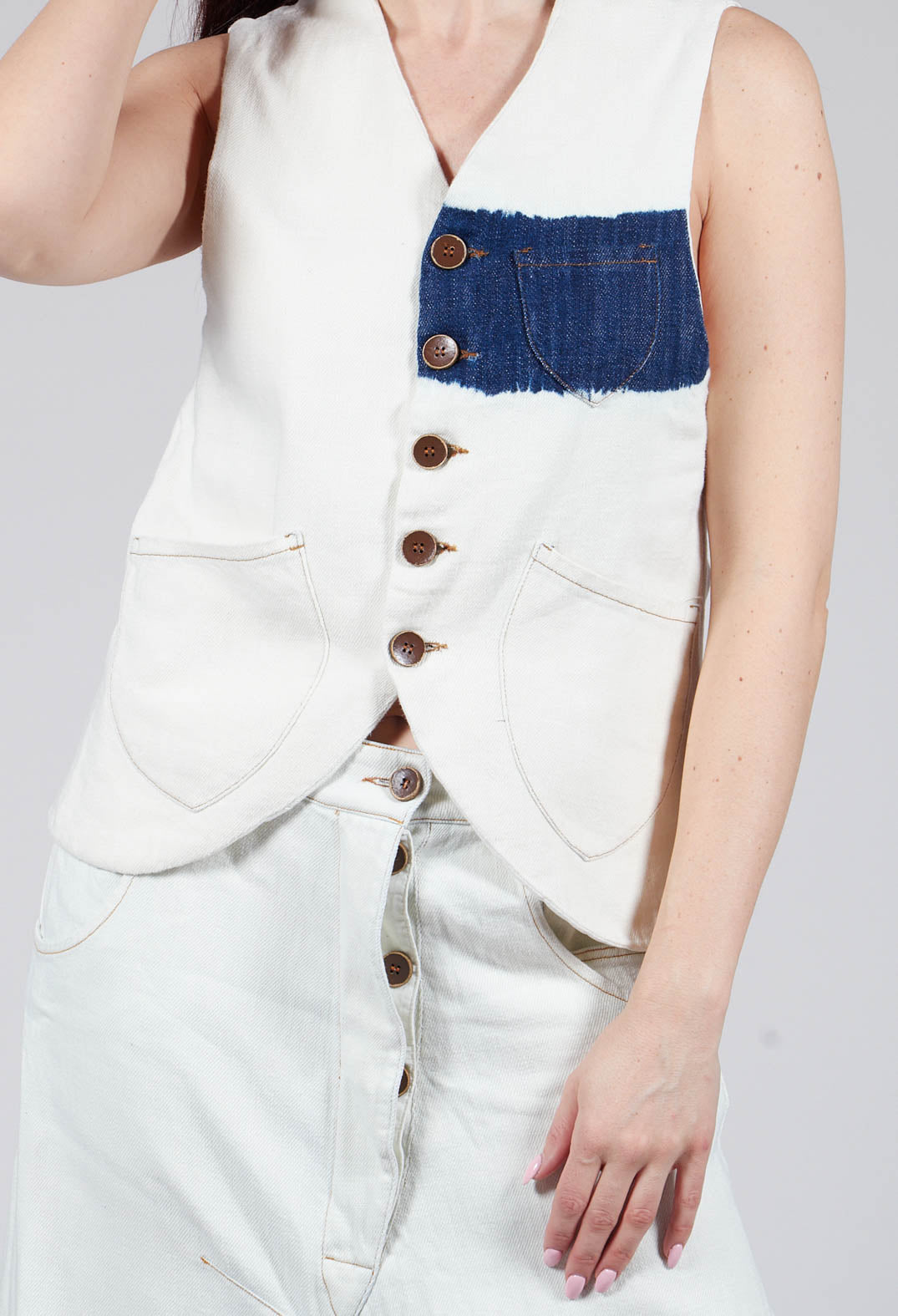 Button Through Waistcoat in Off White