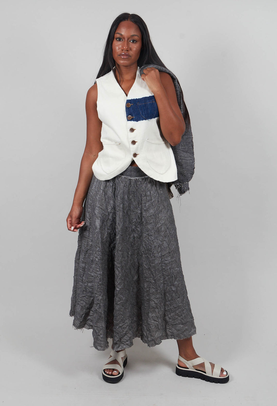 Button Through Waistcoat in Off White
