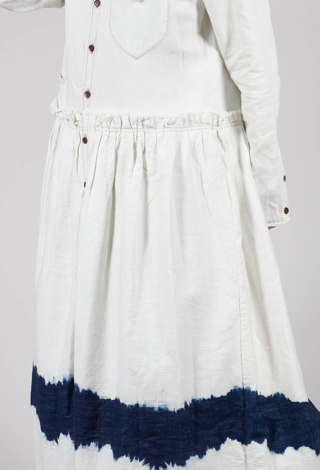 Longline Shirt Dress in Off White and Blue