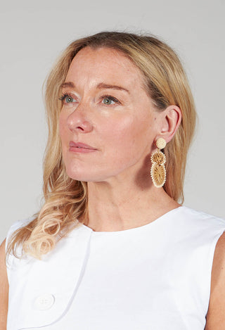 Tan and Ivory Double Circle Drop Earrings