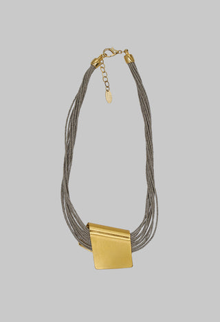 Linen and Bronze Wrap Cube Necklace