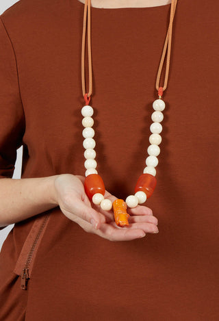 Multistrand Necklace with Large Beads in White and Orange