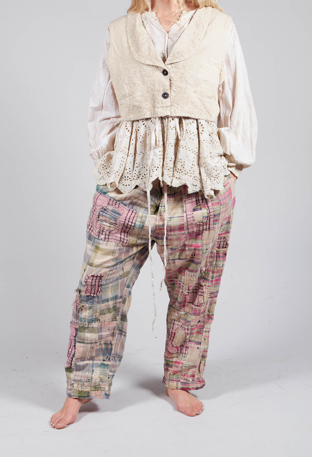 Patchwork Charmie Trousers in Madras Pink