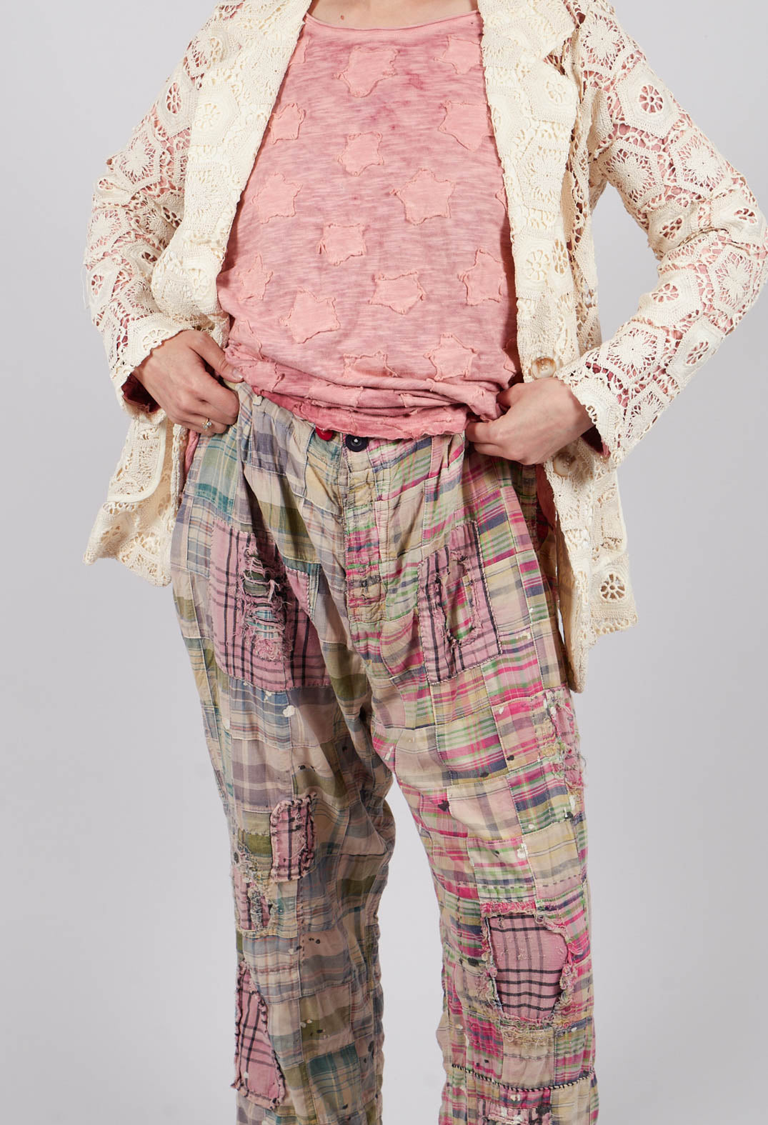 Patchwork Charmie Trousers in Madras Pink