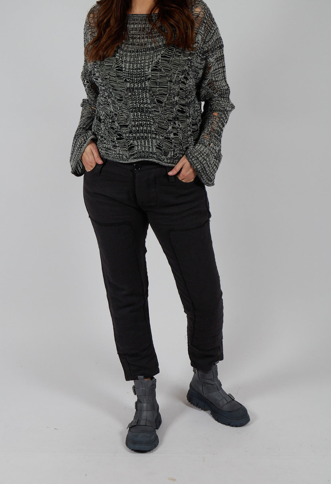 Karingo Trousers with Stitched Panels in Black