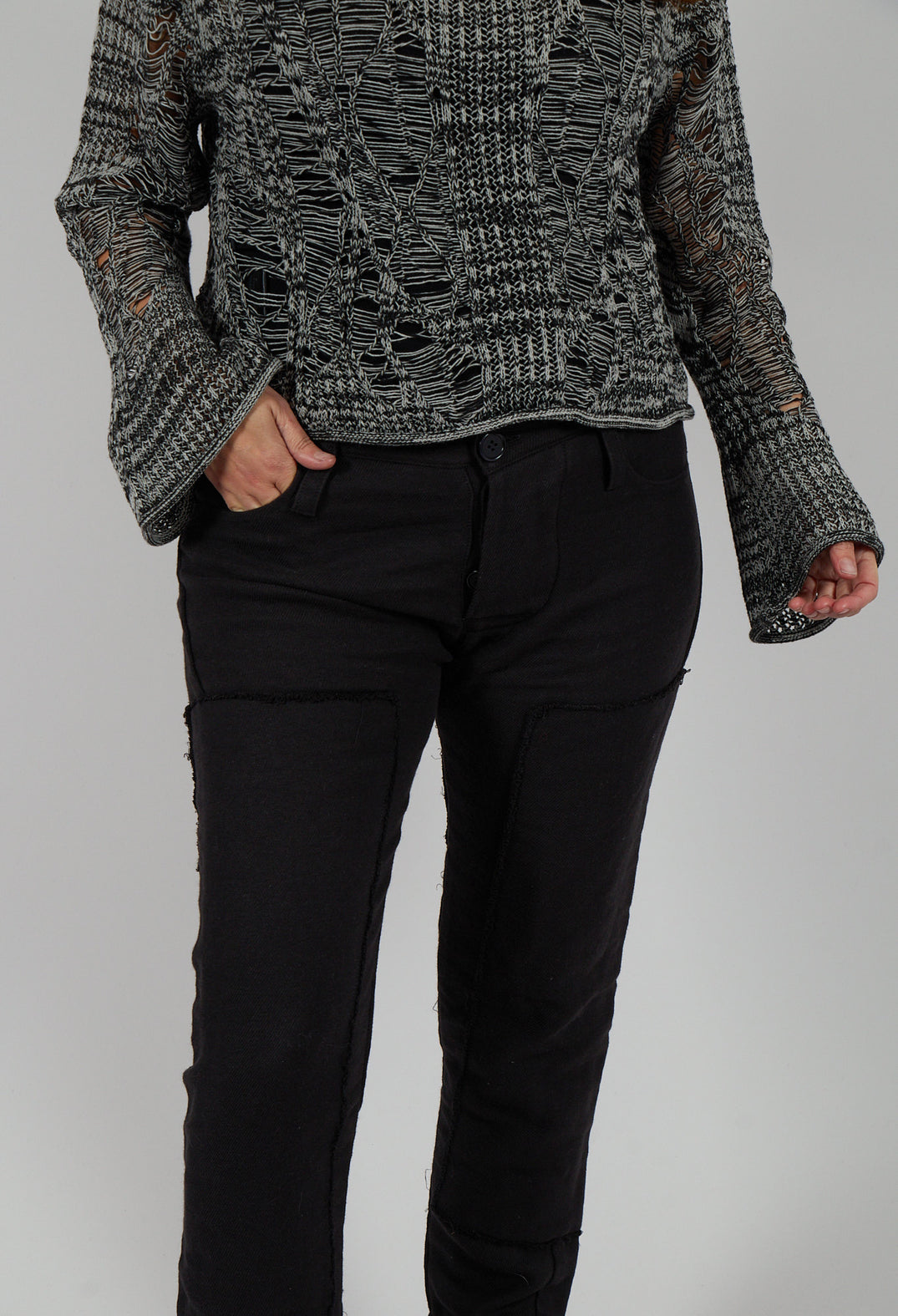 Karingo Trousers with Stitched Panels in Black