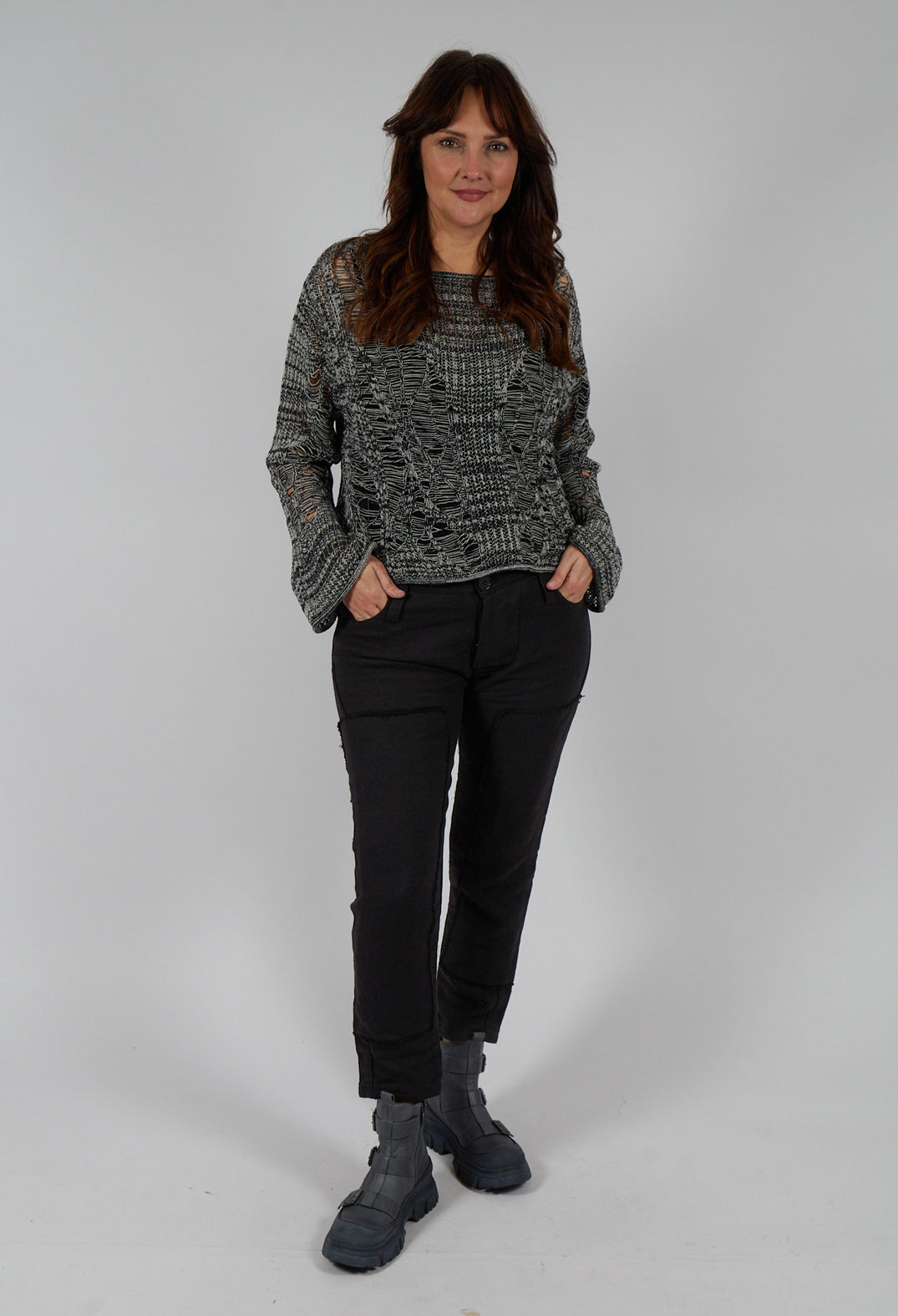 Karingo Trousers with Stitched Panels in Black