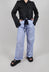 Wide Leg Trousers with Buttons in Blue Pinstripe