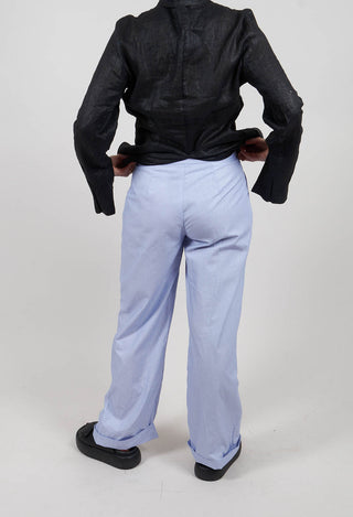 Wide Leg Trousers with Buttons in Blue Pinstripe