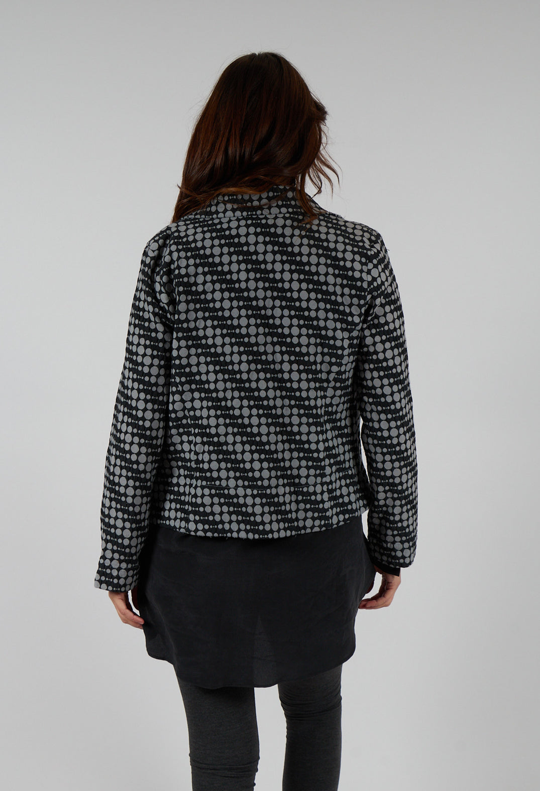 Spotty Jacquard Short Jacket with Button Front in Silver