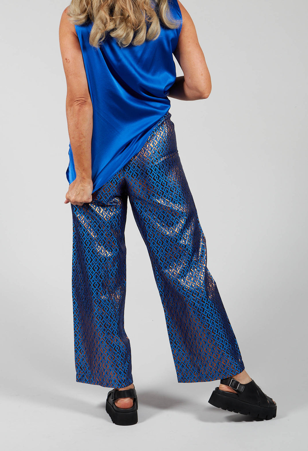 Printed Bojan Wide Leg Trousers in Sapphire