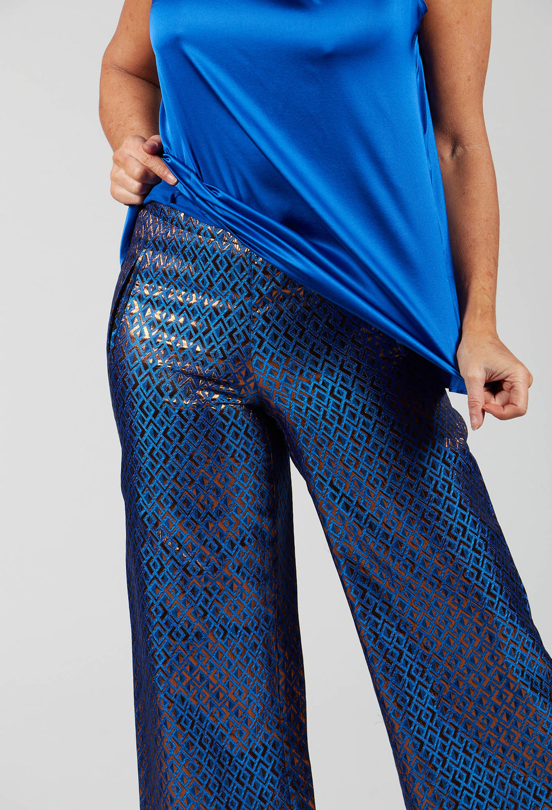 Printed Bojan Wide Leg Trousers in Sapphire