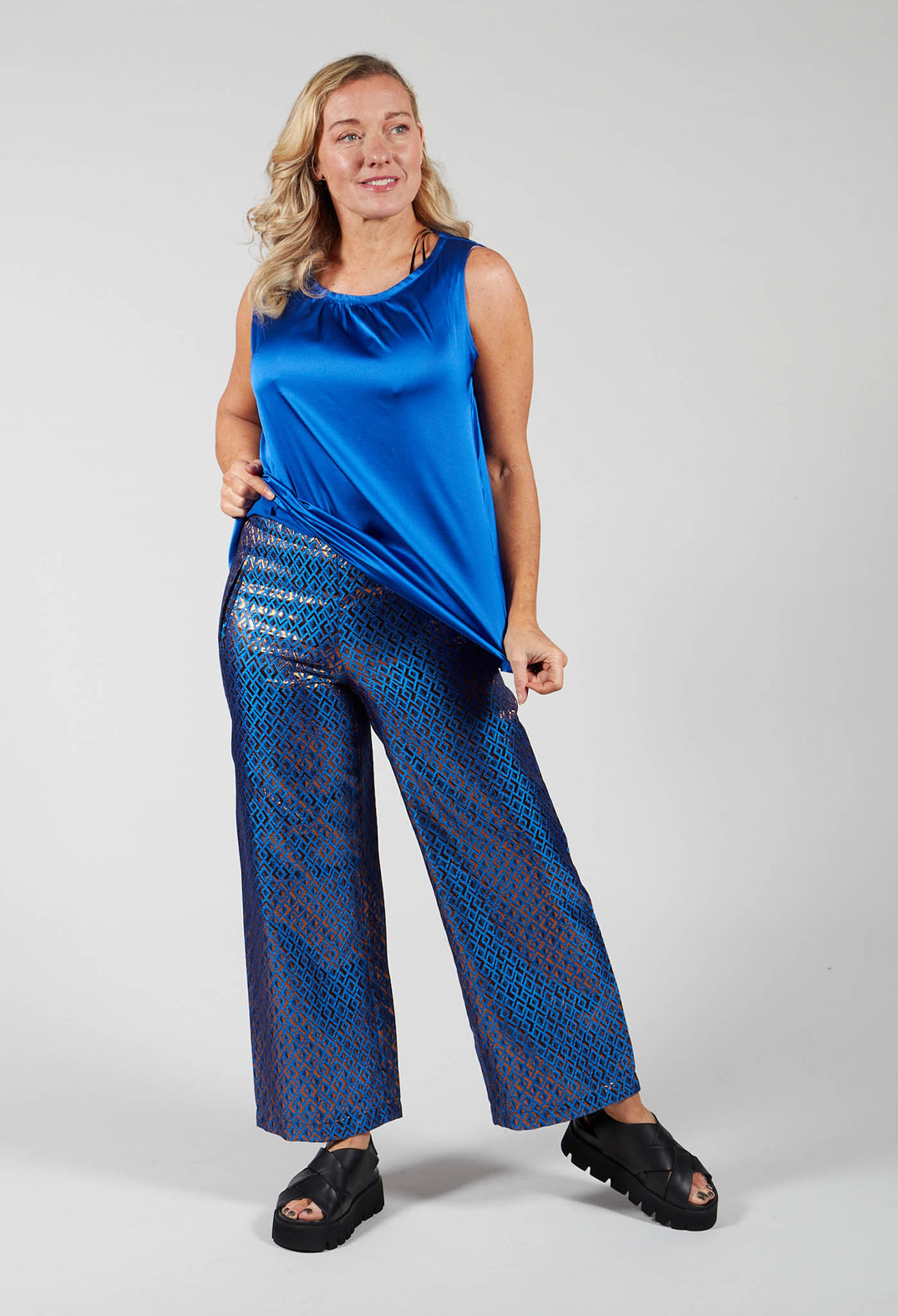 Printed Bojan Wide Leg Trousers in Sapphire