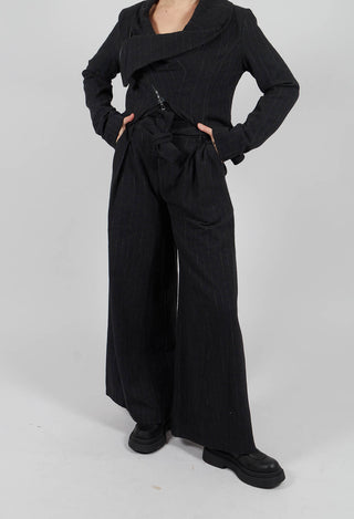 Cotton Blend Palazzo Trousers in Black Pinstripe