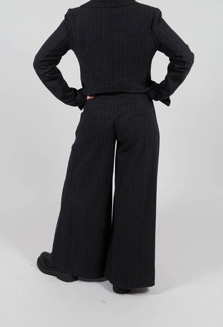 Cotton Blend Palazzo Trousers in Black Pinstripe