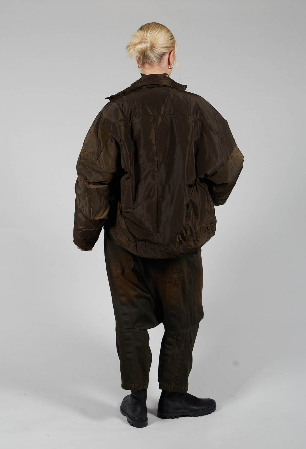 High Neck Bomber Jacket in Khaki