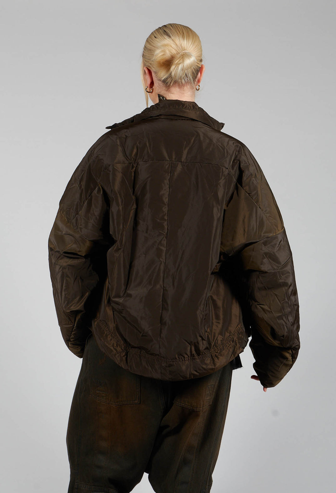 High Neck Bomber Jacket in Khaki