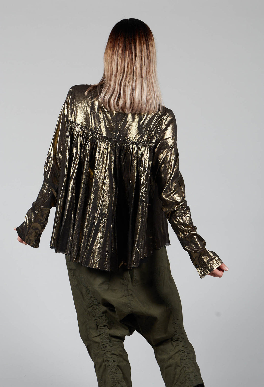 Metallic Button Up Blouse in Gold Black