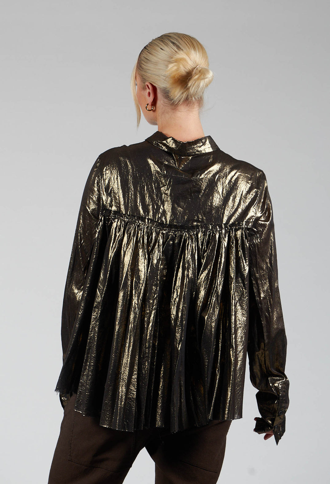 Metallic Button Up Blouse in Gold Black