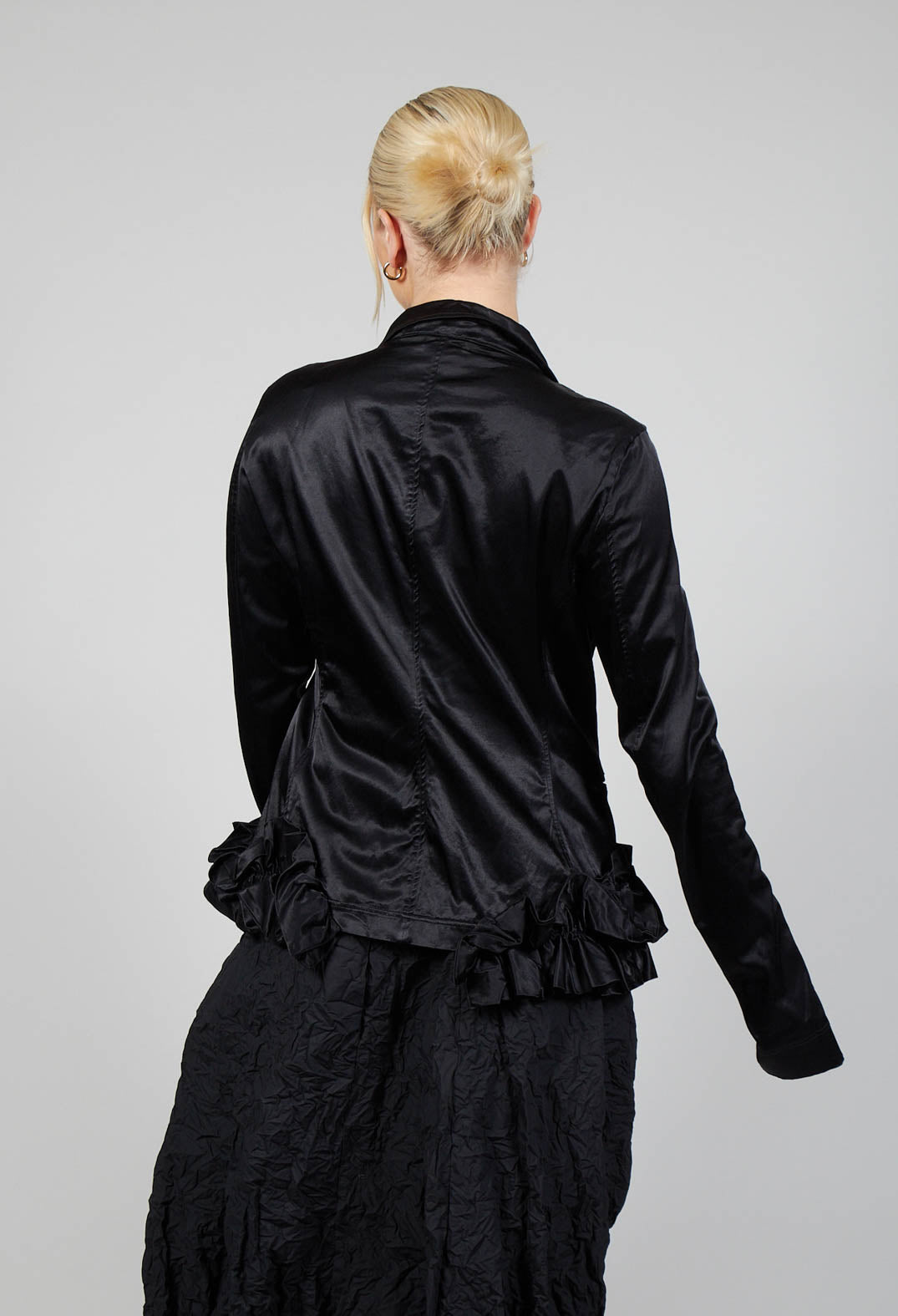 Satin Jacket with Ruffle Detail in Black