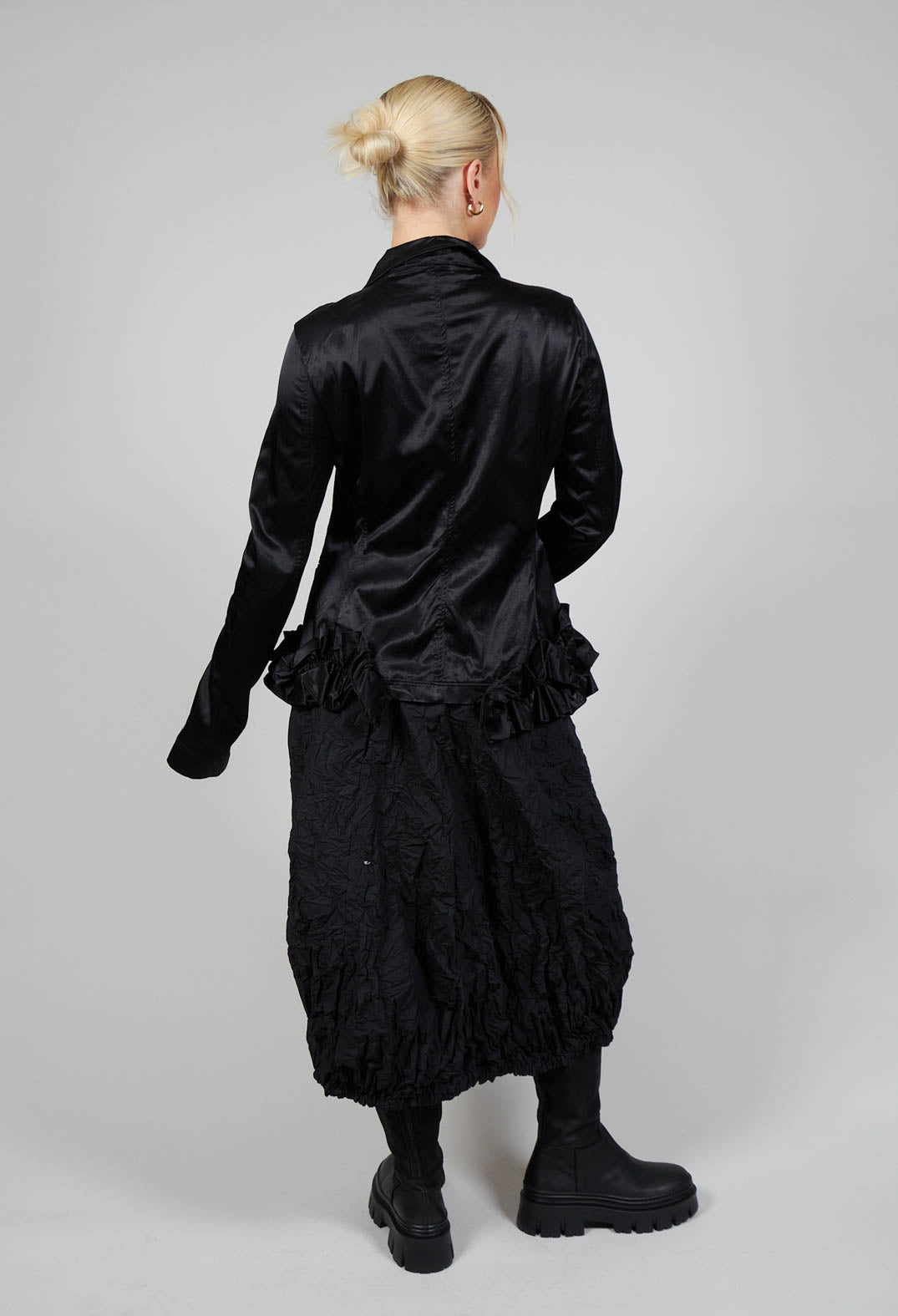 Textured Skirt with Bubble Hem in Black