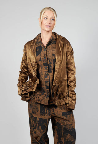 Satin Jacket with Ruffle Detail in Bronze