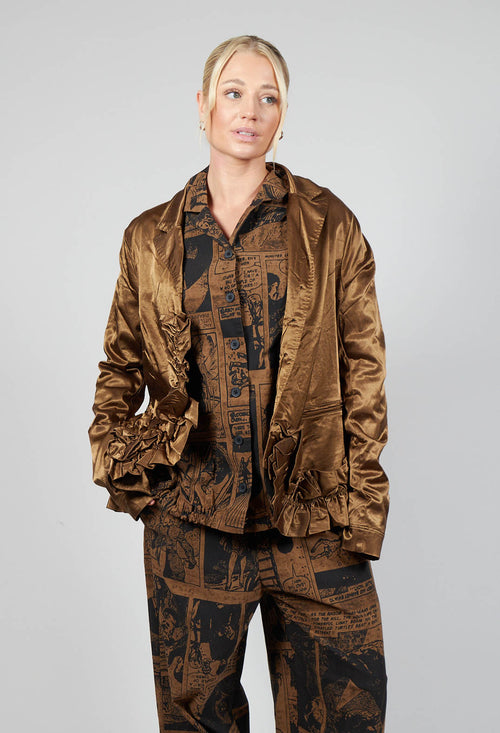 Satin Jacket with Ruffle Detail in Bronze