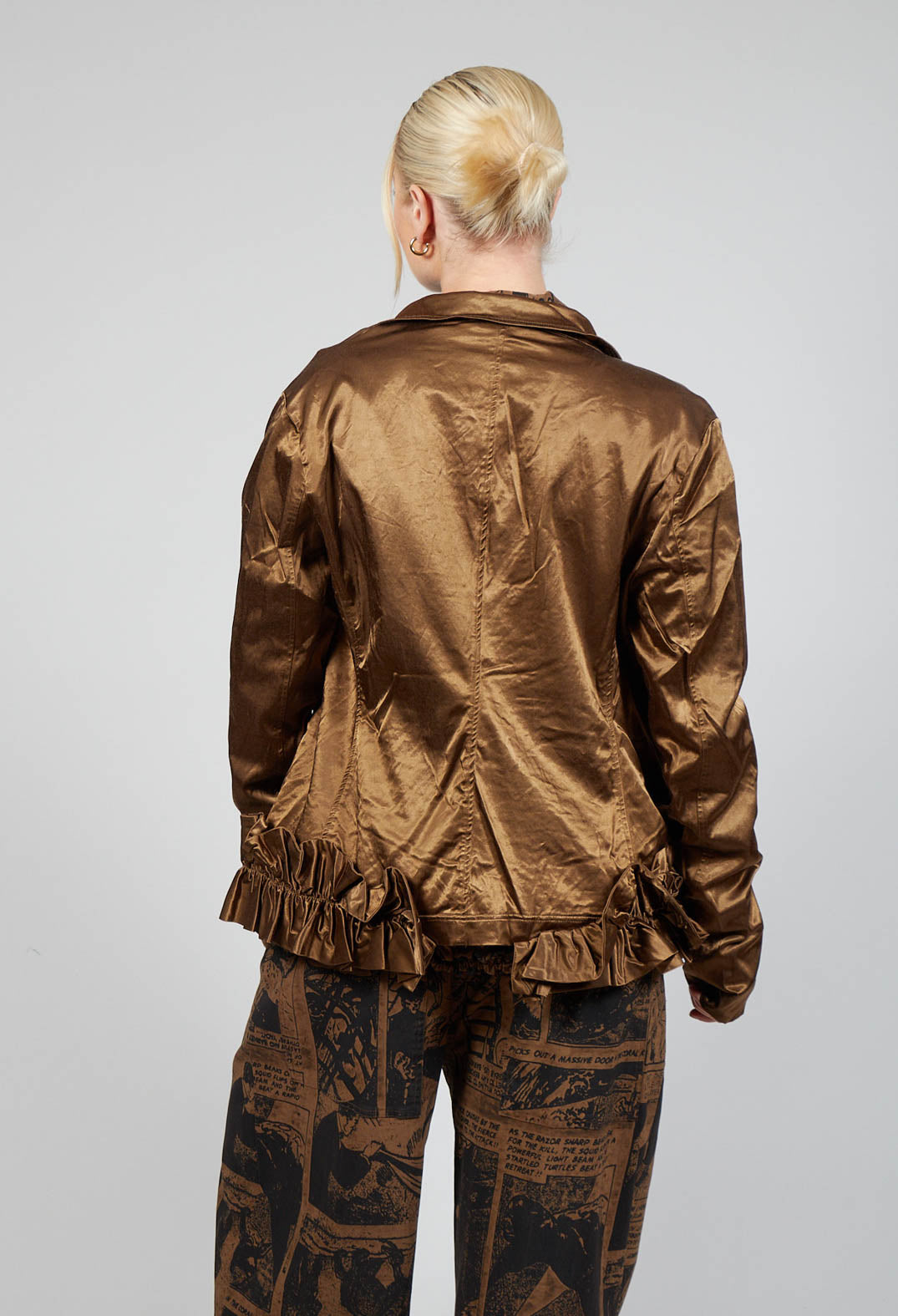 Satin Jacket with Ruffle Detail in Bronze