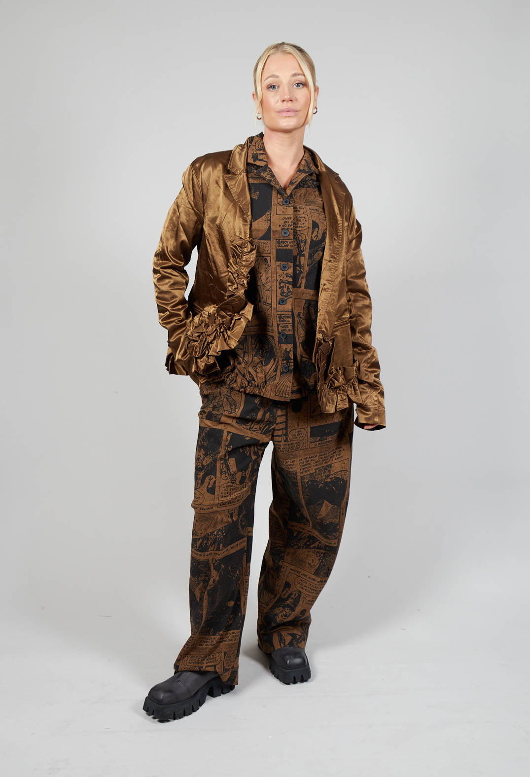 Satin Jacket with Ruffle Detail in Bronze