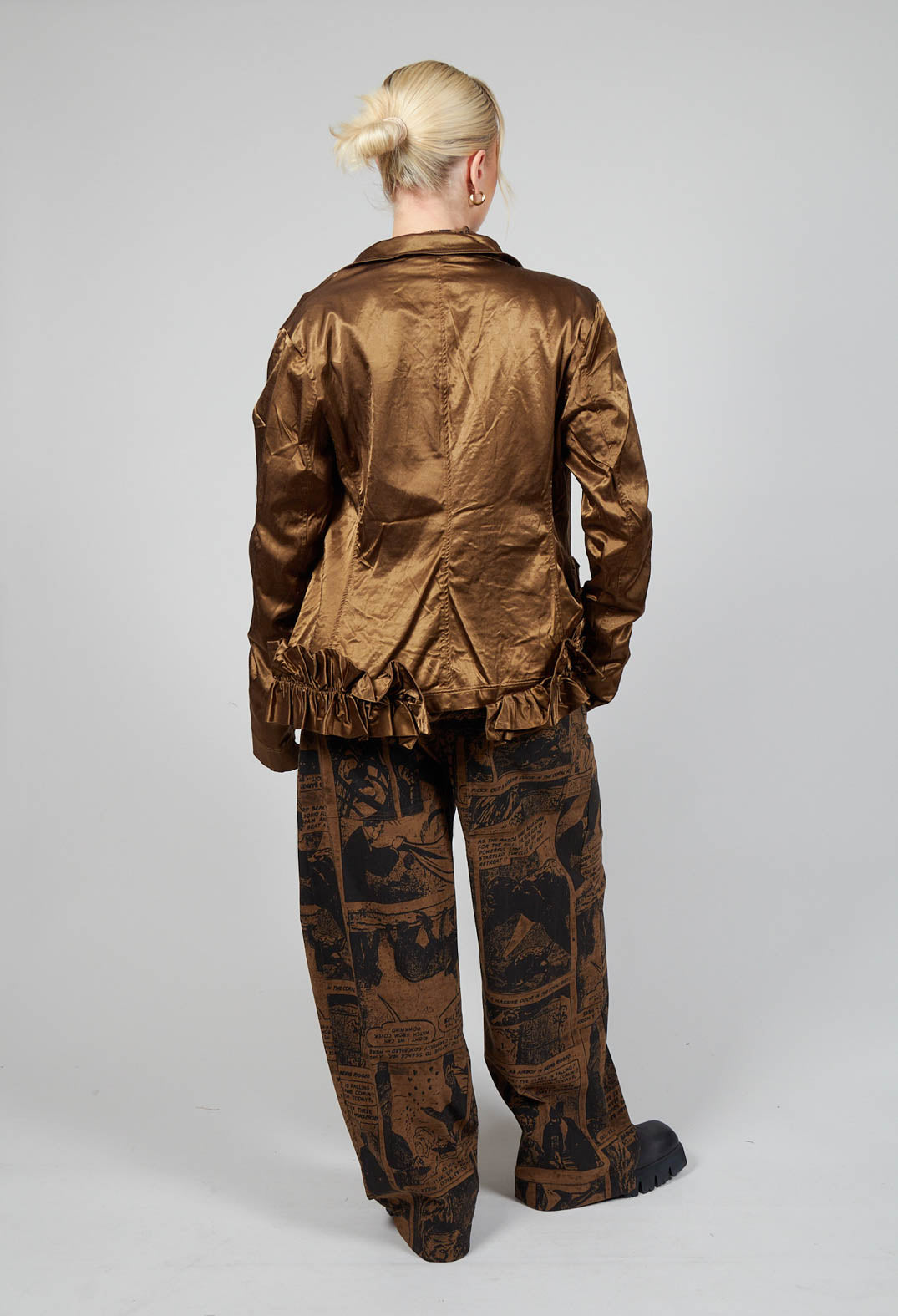 Satin Jacket with Ruffle Detail in Bronze