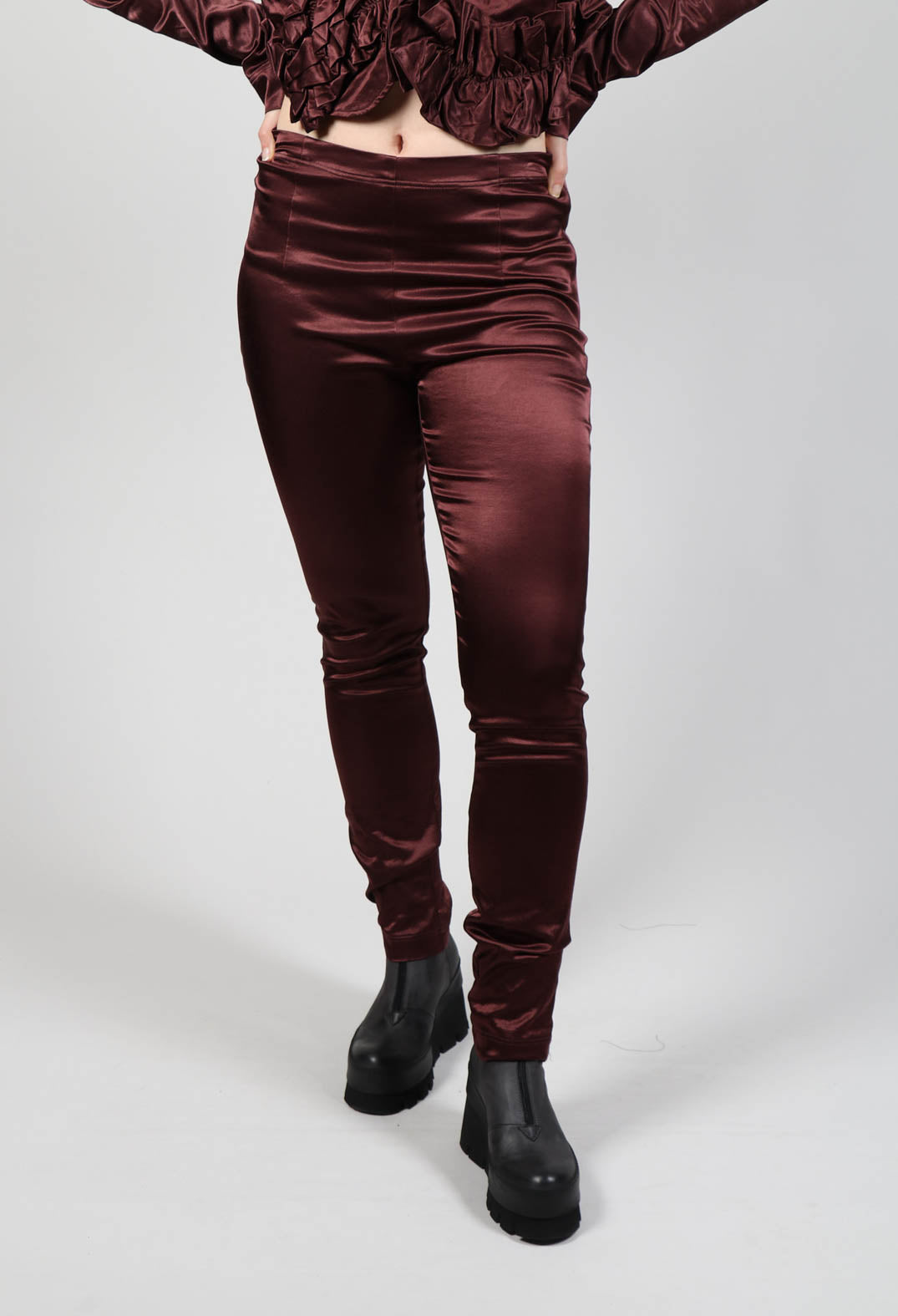 Satin Skinny Fit Trousers in Wood