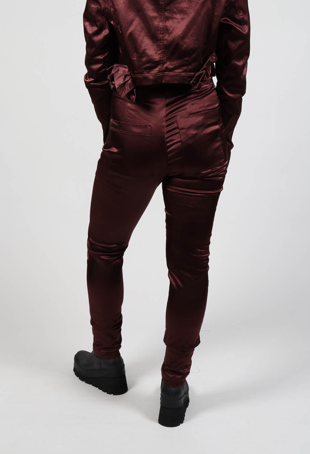 Satin Skinny Fit Trousers in Wood