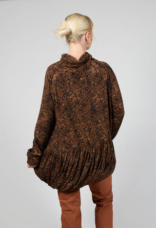 High Neck Top with Bubble Hem in Bronze Flock Print