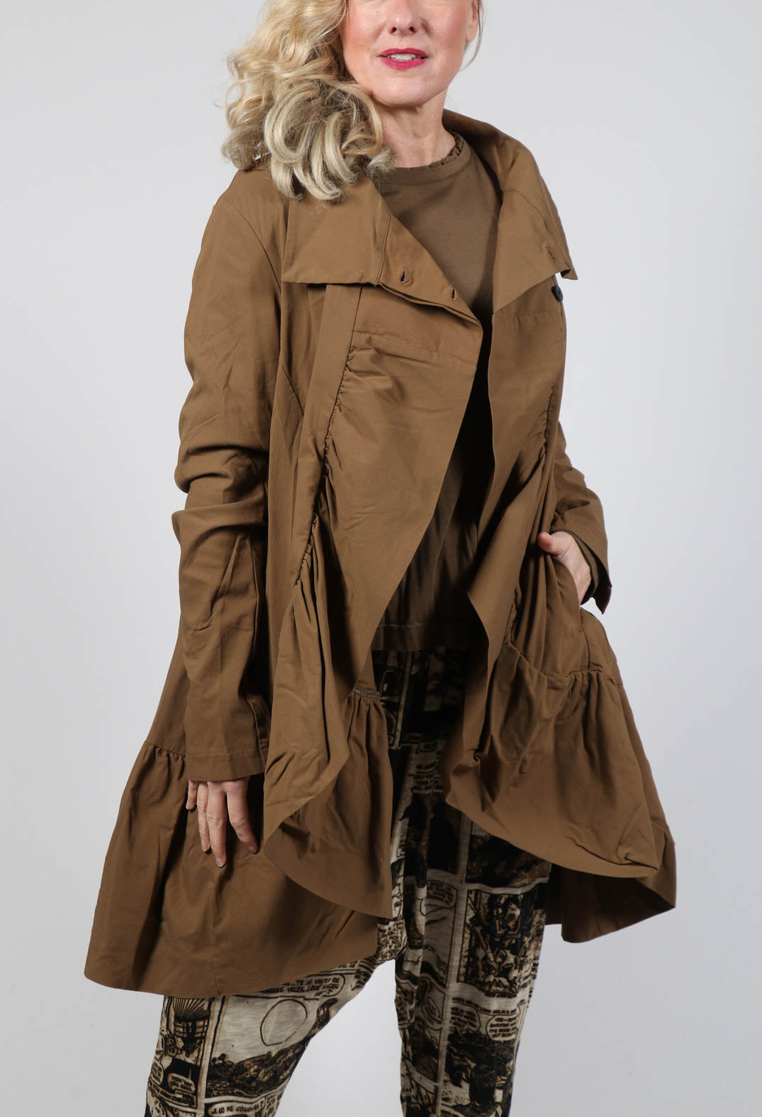 Jacket with High Low Peplum Hem in Bronze