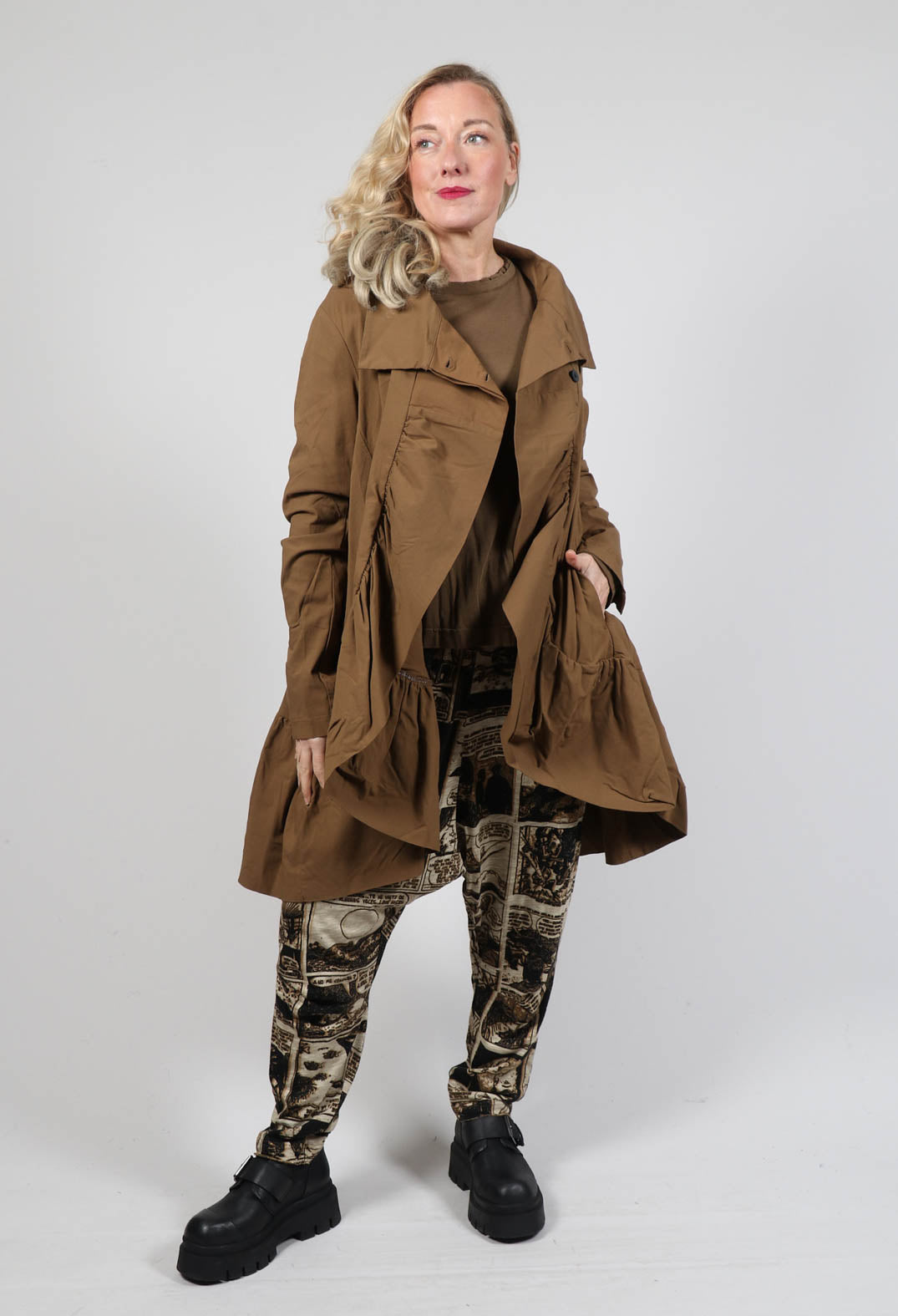 Jacket with High Low Peplum Hem in Bronze