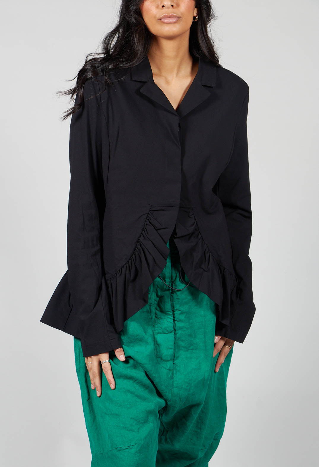 Tailored Jacket with Peplum Hem in Black