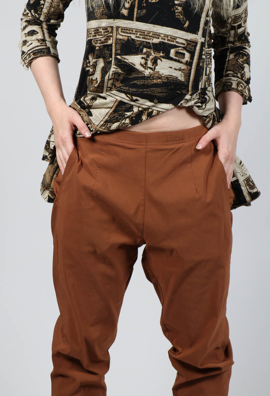 Pull On Slim Fit Trousers in Brick