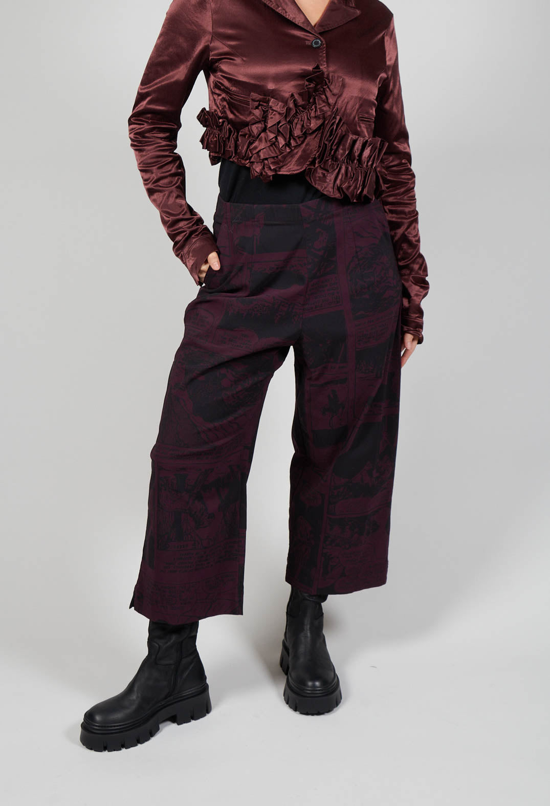 Pull On Straight Leg Trousers in Ruby Comic