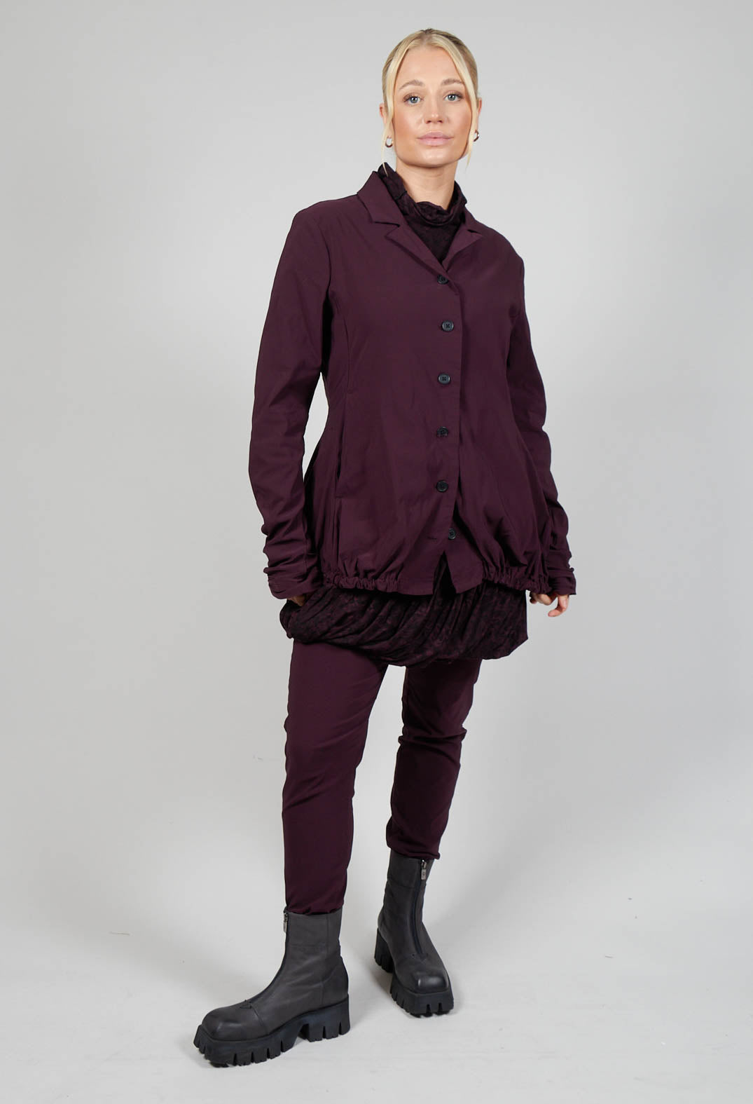 Jacket with Gathered Hem in Ruby